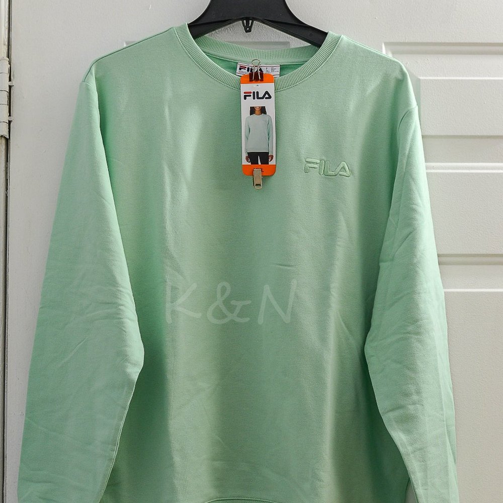New Women's Fila French Terry Long Sleeve Crew Neck Sweatshirt Pullover Shirt Cr